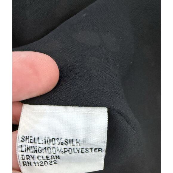 Women's Vintage 90s TALBOT'S Pure Silk Faux Wrap Dress Black Tan Polka Dot 8 - Picture 6 of 7